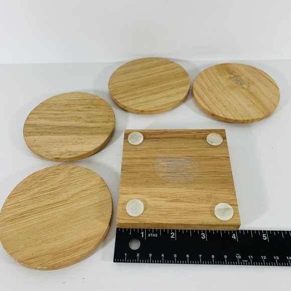 Vintage Kamenstein Wood Swirl Drink Coaster Set 4 Pc Stand Up Caddy Holder - Picture 9 of 10